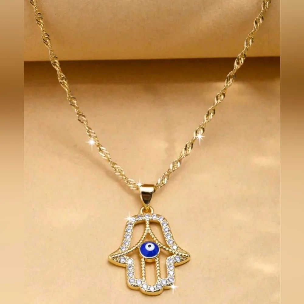 Hamsa Hand Charm Necklace - Gold
